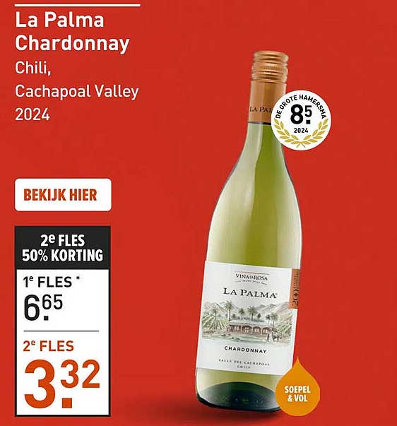 La Palma Chardonnay Chili, Cachapoal Valley 2024 2e fles 50% korting