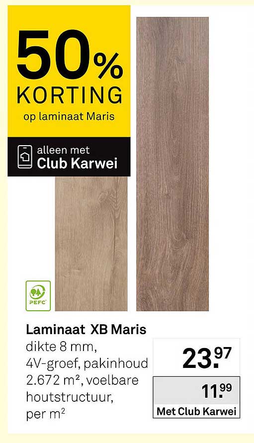 Laminaat XB Maris 50% korting op laminaat Maris alleen met Club Karwei