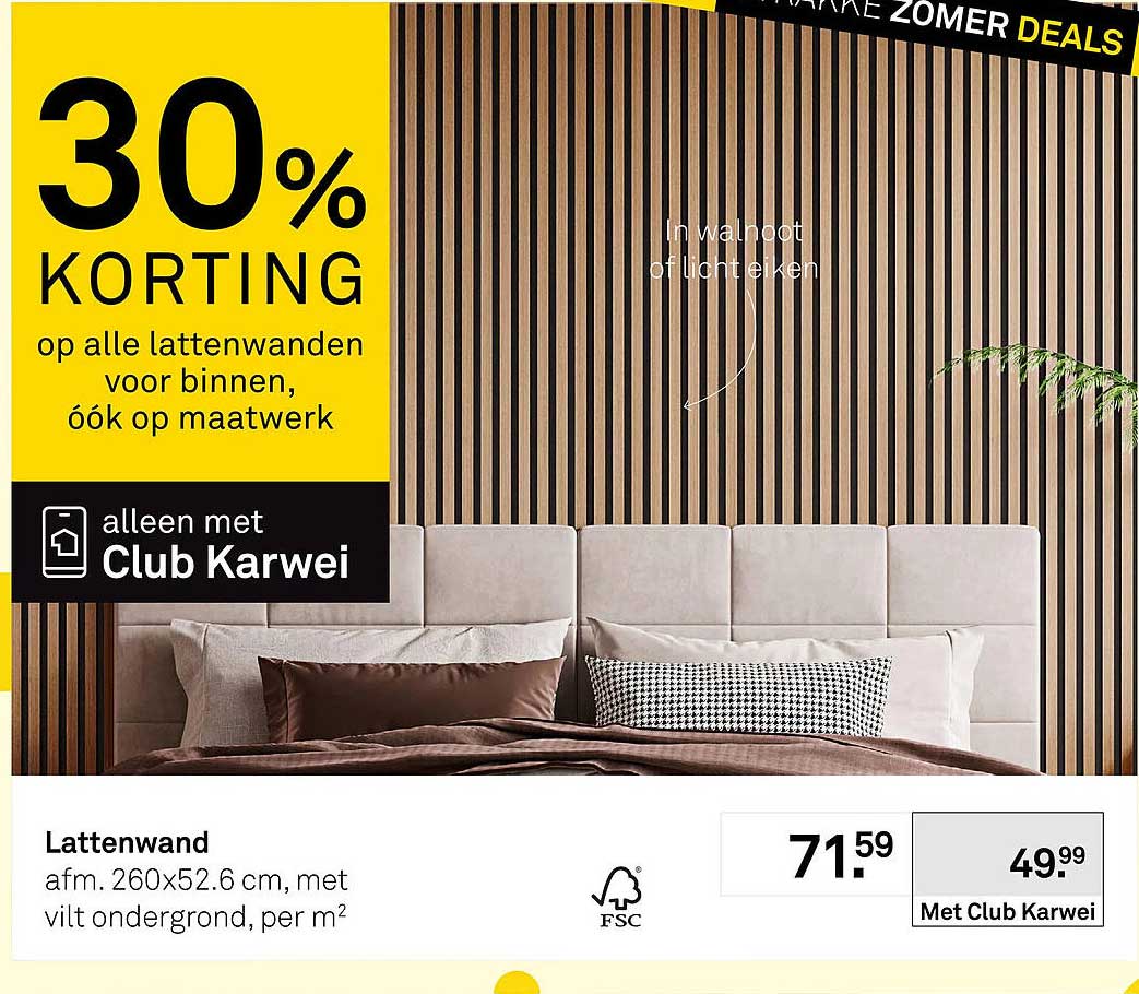 Lattenwand 30% korting op alle lattenwanden voor binnen, óók op maatwerk