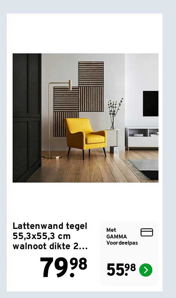 Lattenwand tegel 55,3x55,3 cm walnoot dikte 2...