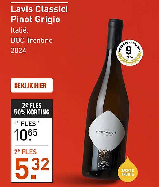 Lavis Classici Pinot Grigio Italië, DOC Trentino 2024 2e fles 50% korting