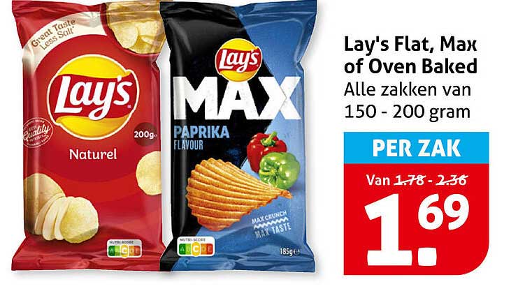 Lay's Flat, Max of Oven Baked Alle zakken van 150 - 200 gram PER ZAK