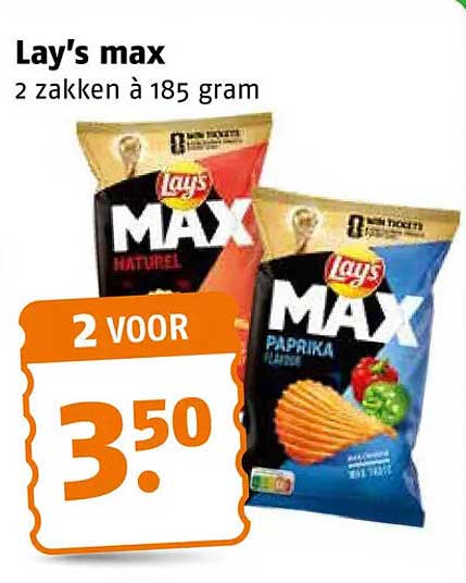 Lay's max 2 zakken à 185 gram 2 voor