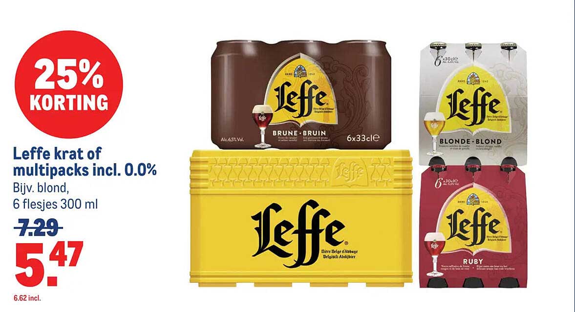 Leffe krat of multipacks incl. 0.0%