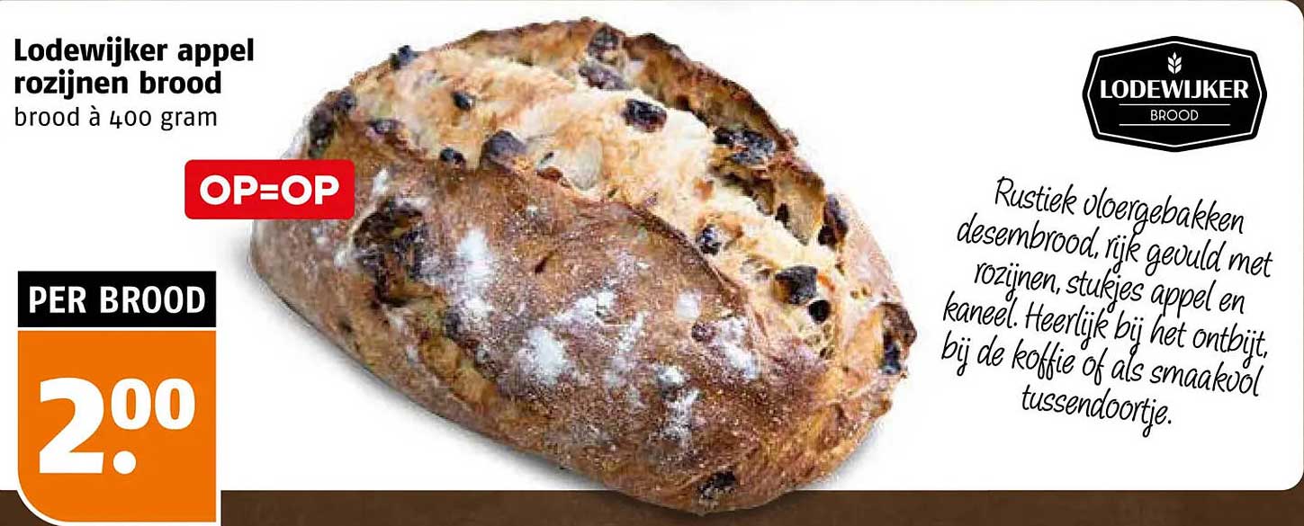 Lodewijker appel rozijnen brood