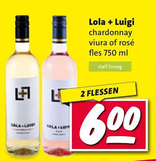 Lola + Luigi chardonnay viura of rosé fles 750 ml Half Droog 2 FLESSEN