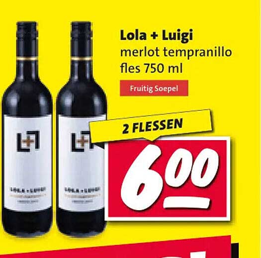 Lola + Luigi merlot tempranillo fles 750 ml 2 flessen