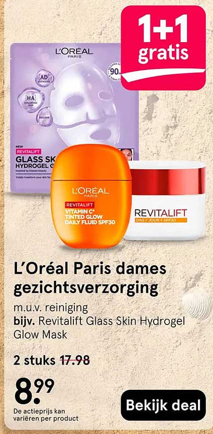 L'Oréal Paris dames gezichtsverzorging 1+1 gratis