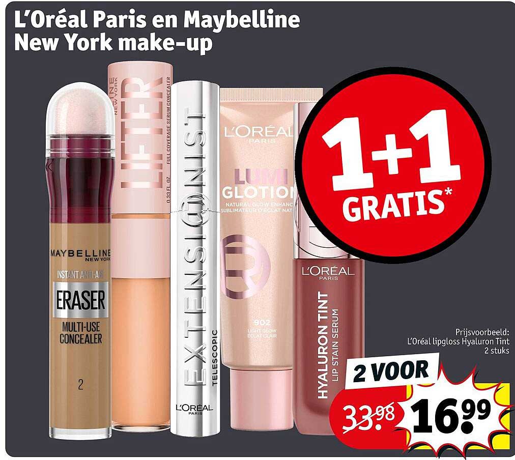 L’Oréal Paris en Maybelline New York make-up 1+1 GRATIS*