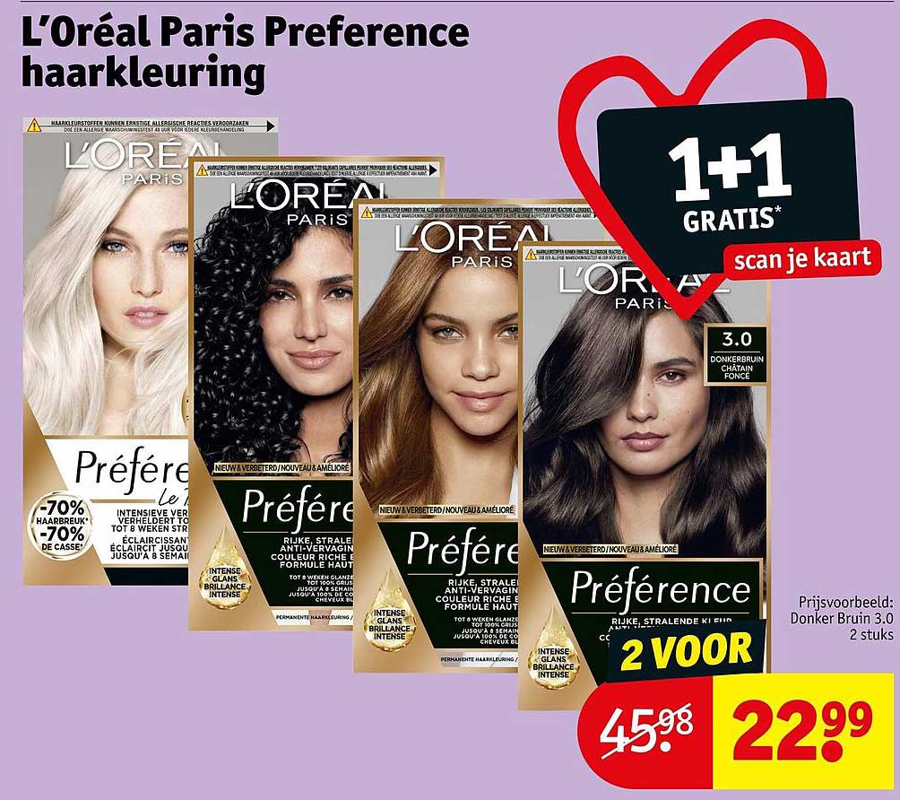 L'Oréal Paris Preference haarkleuring 1+1 gratis