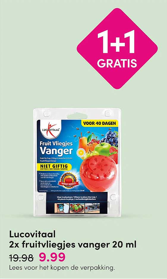 Lucovitaal 2x fruitvliegjes vanger 20 ml 1+1 gratis