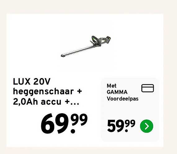 LUX 20V heggenschaar + 2,0Ah accu +...