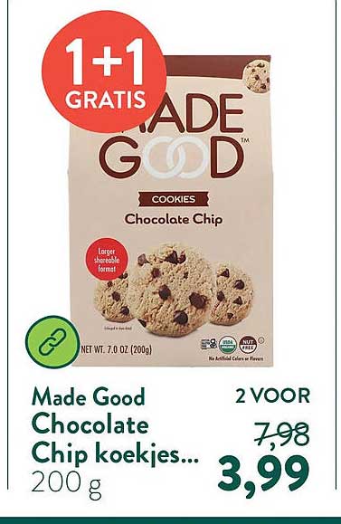 Made Good Chocolate Chip koekjes... 200 g 1+1 GRATIS
