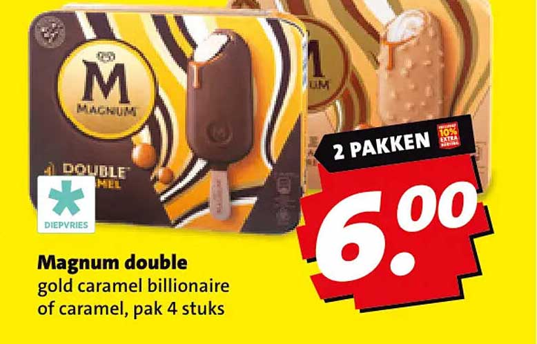 Magnum double gold caramel billionaire of caramel, pak 4 stuks