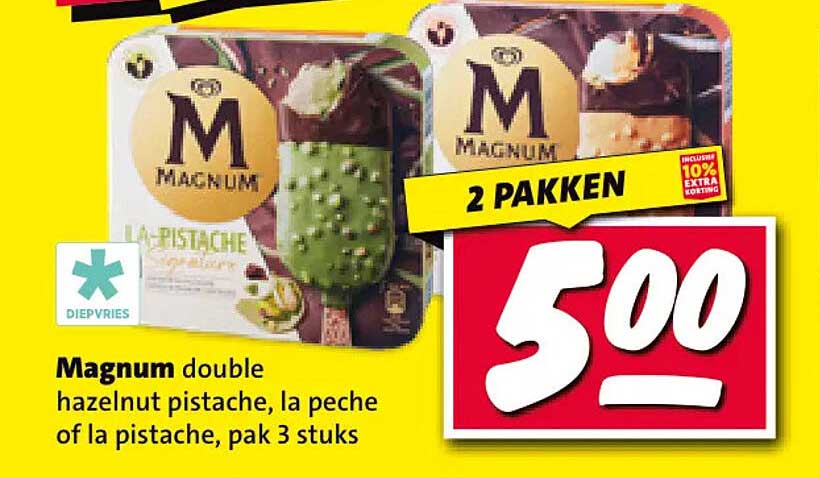 Magnum double hazelnut pistache, la peche of la pistache, pak 3 stuks 2 PAKKEN