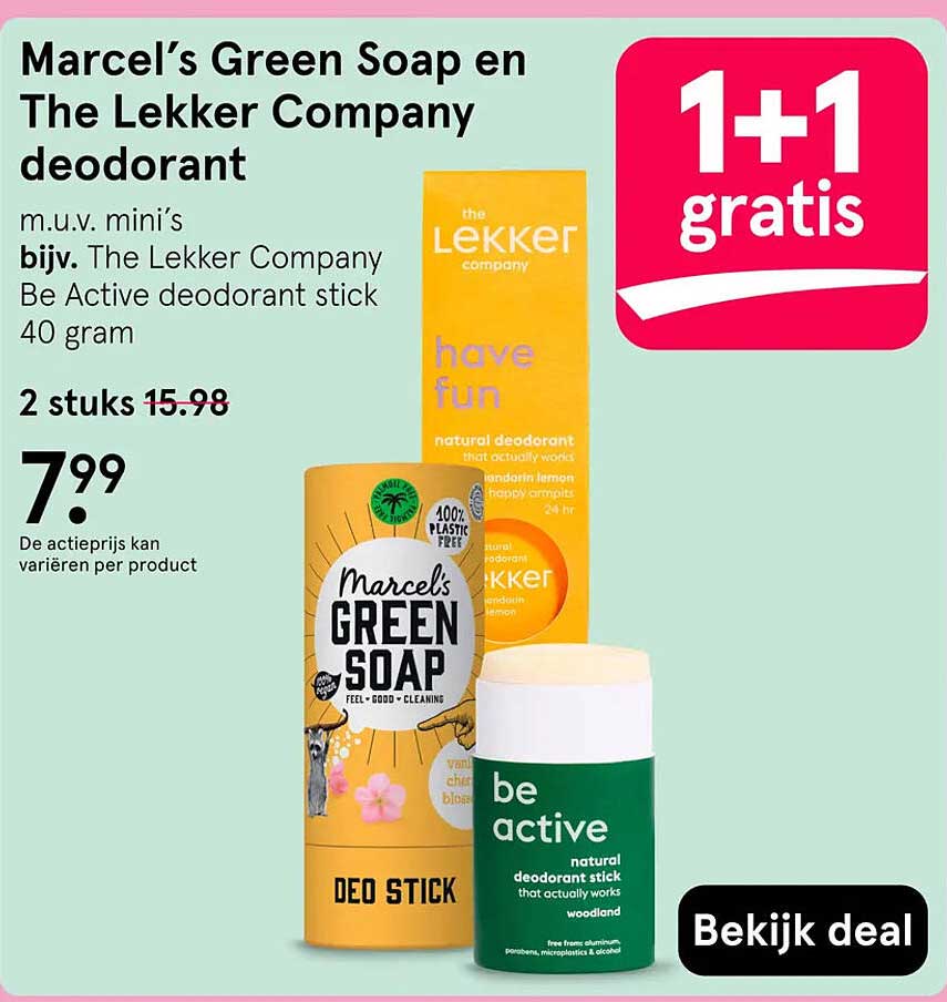 Marcel’s Green Soap en The Lekker Company deodorant 1+1 gratis