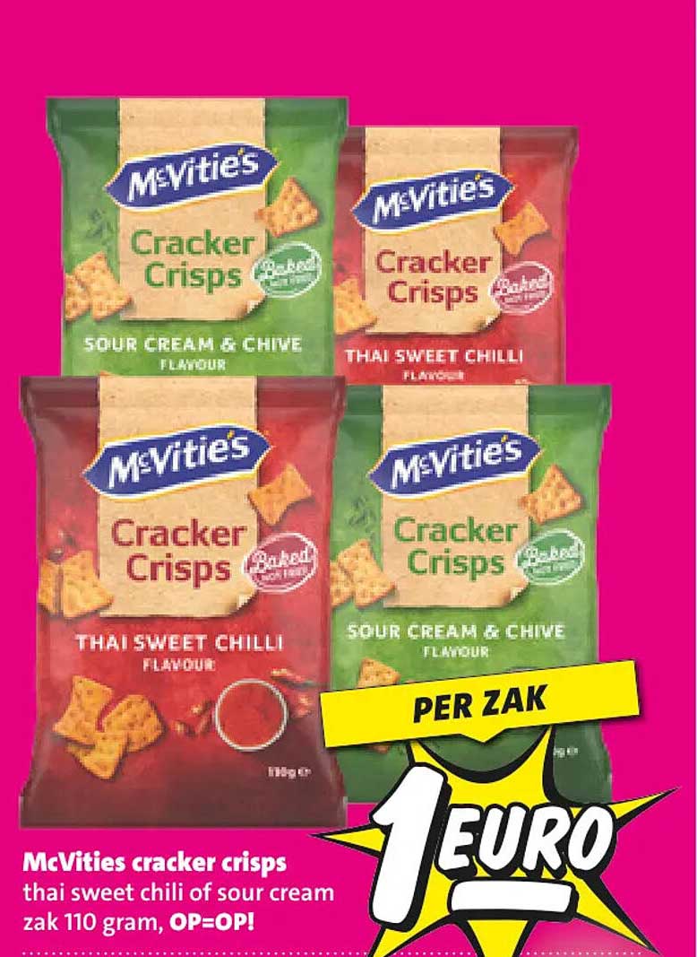 McVities cracker crisps thai sweet chili of sour cream zak 110 gram, OP=OP!