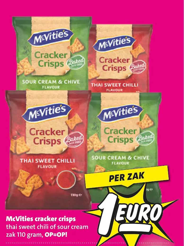 McVities cracker crisps thai sweet chili of sour cream zak 110 gram, OP=OP! PER ZAK