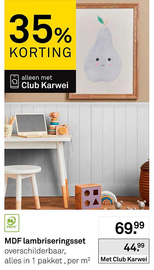 MDF lambriseringset overschilderbaar, alles in 1 pakket, per m²