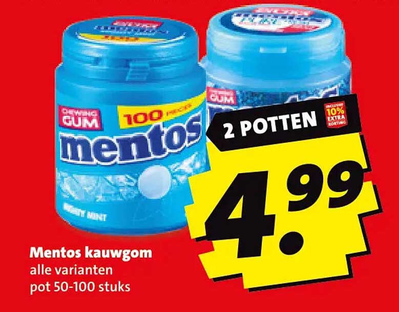 Mentos kauwgom alle varianten pot 50-100 stuks 2 potten