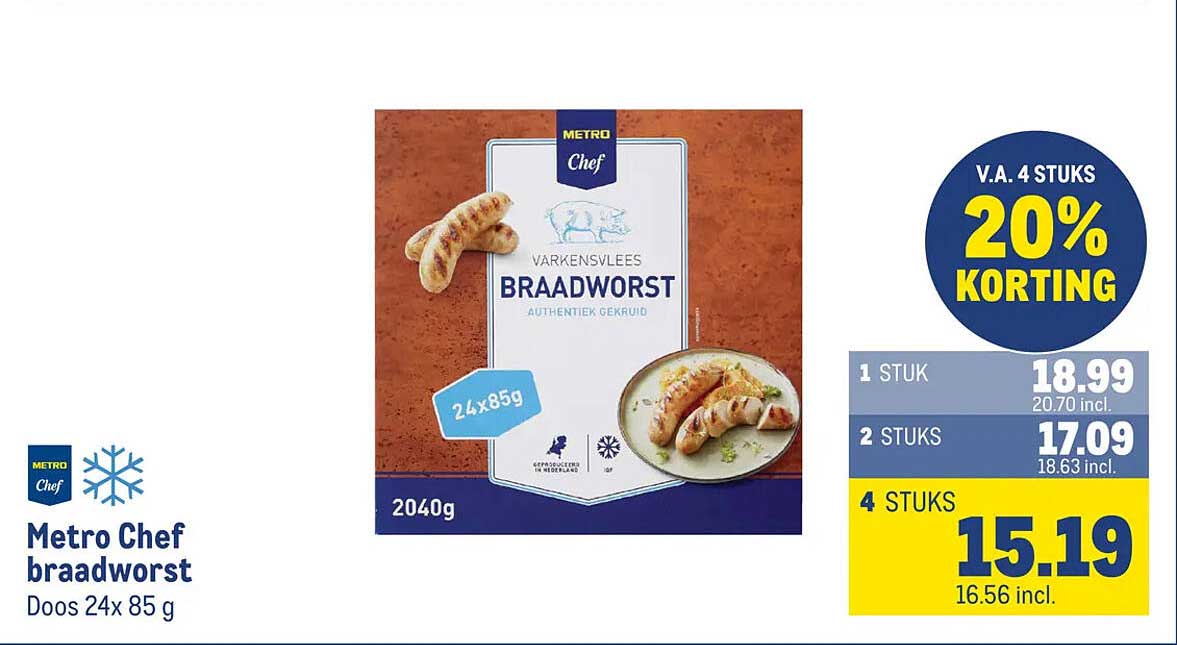 Metro Chef braadworst Doos 24x 85 g