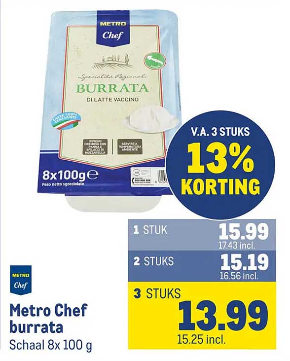 Metro Chef burrata Schaal 8x 100 g V.A. 3 STUKS 13% KORTING