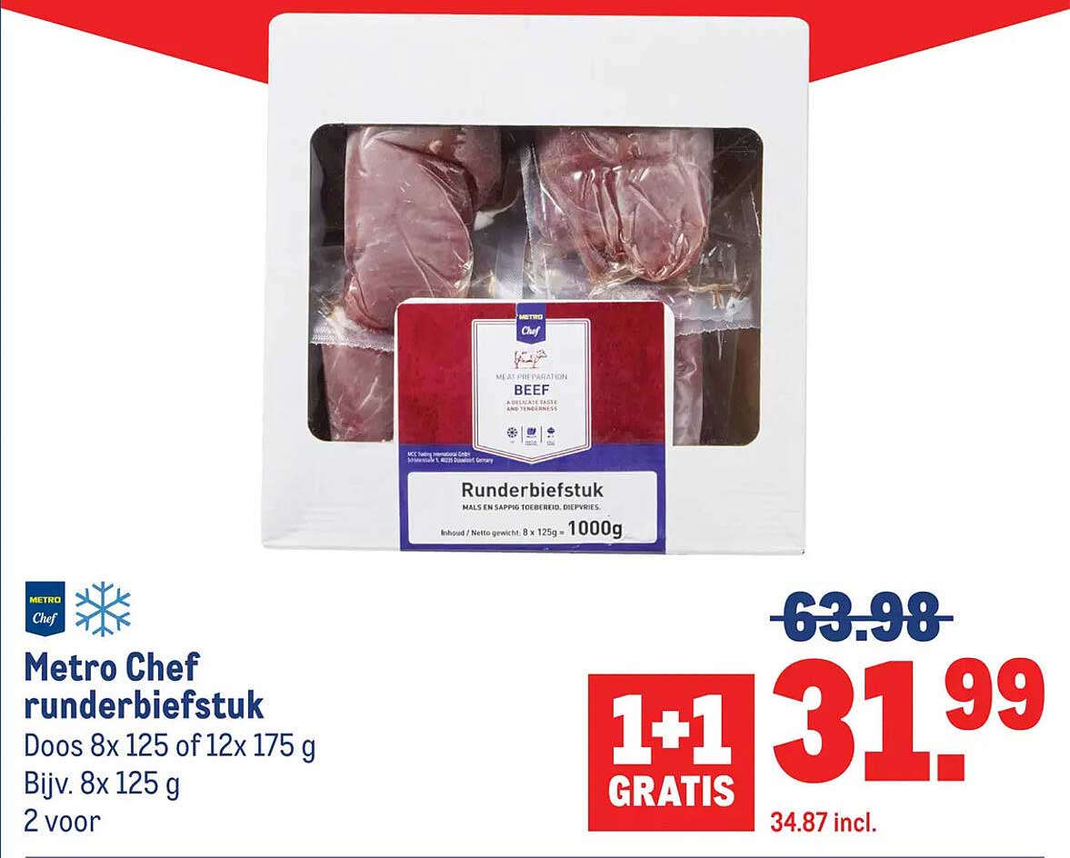 Metro Chef runderbiefstuk 1+1 gratis