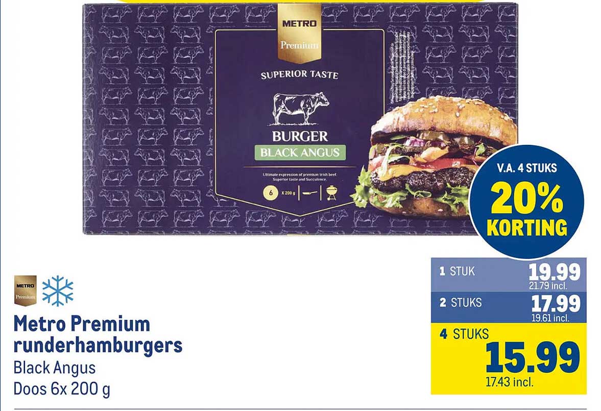 Metro Premium runderhamburgers Black Angus Doos 6x 200 g
