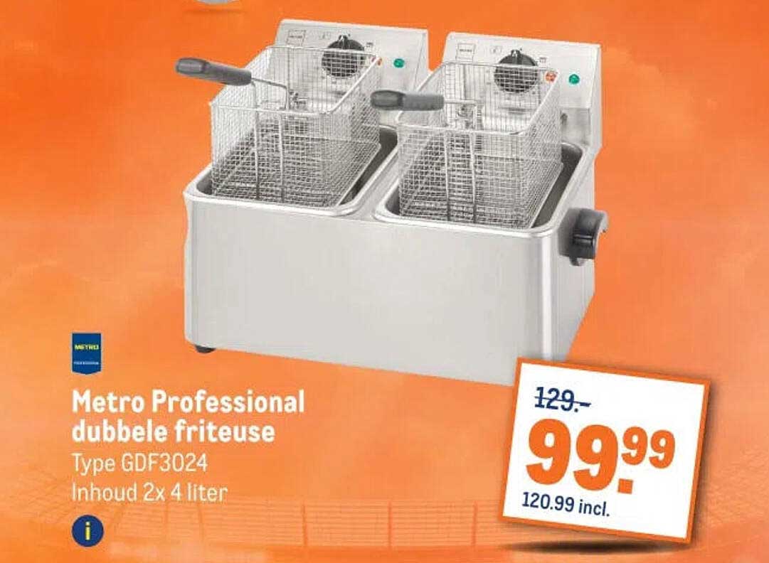 Metro Professionaal dubbele friteuse Type GDF3024 Inhoud 2x 4 liter