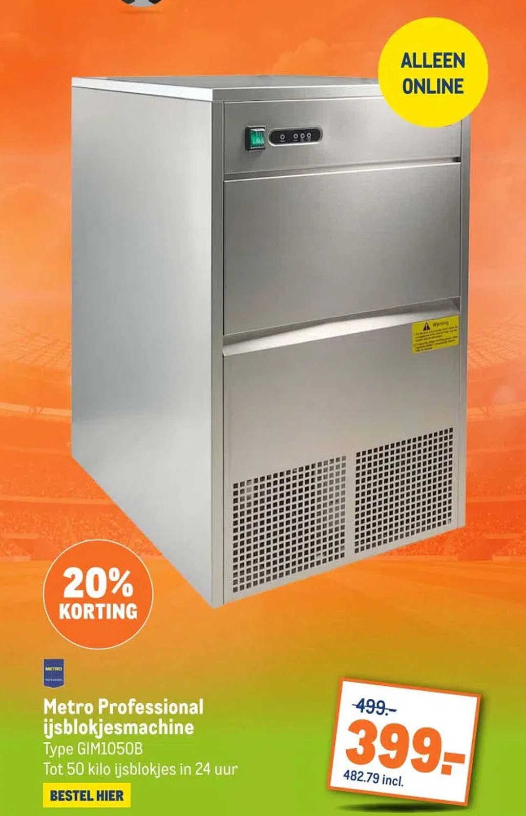 Metro Professional ijsblokjesmachine Type GIM1050B Tot 50 kilo ijsblokjes in 24 uur