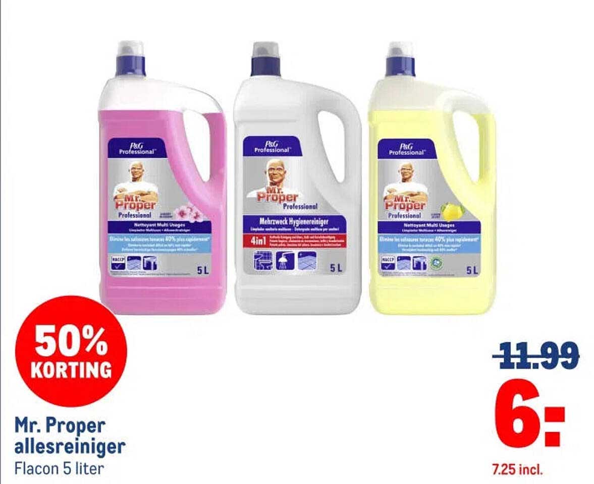 Mr. Proper allesreiniger Flacon 5 liter 50% KORTING