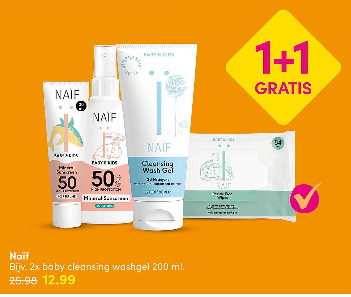 Naïf Bijv. 2x baby cleansing washgel 200 ml. 1+1 GRATIS