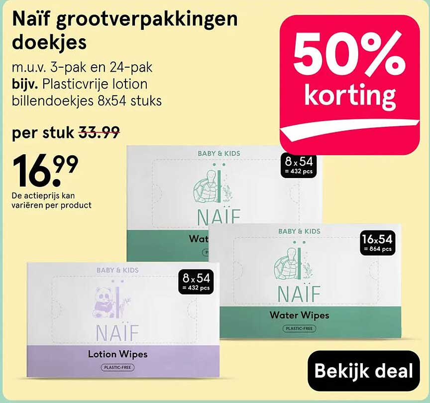 Naïf grootverpakkingen doekjes 50% korting