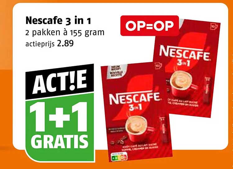 Nescafe 3 in 1 2 pakken à 155 gram 1+1 gratis