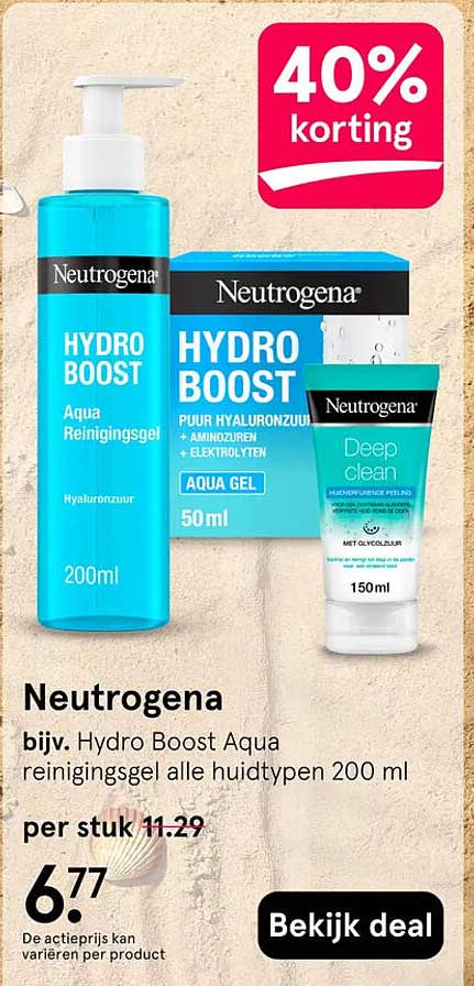Neutrogena bijv. Hydro Boost Aqua reinigingsgel alle huidtypen 200 ml 40% korting