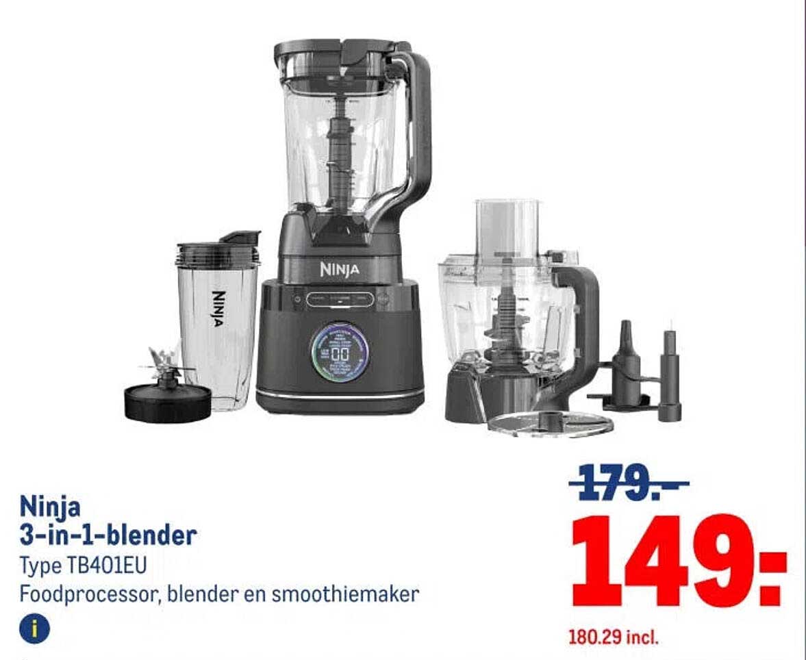 Ninja 3-in-1-blender Type TB401EU Foodprocessor, blender en smoothiemaker