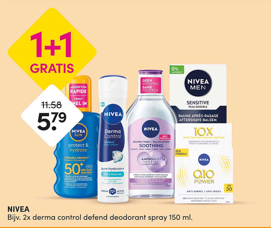 NIVEA Bijv. 2x derma control defend deodorant spray 150 ml. 1+1 GRATIS