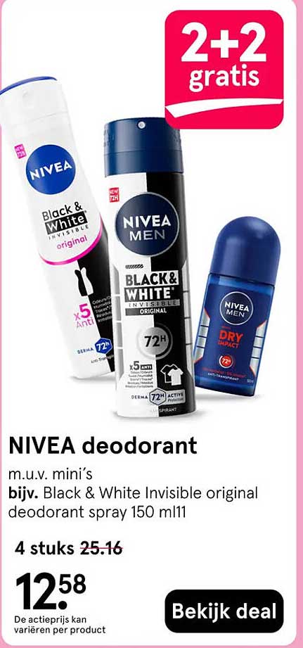 NIVEA deodorant 2+2 gratis
