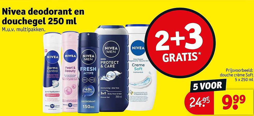 Nivea deodorant en douchegel 250 ml 2+3 GRATIS*