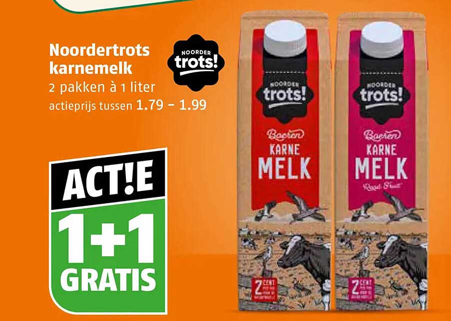 Noordertrots karnemelk 1+1 gratis