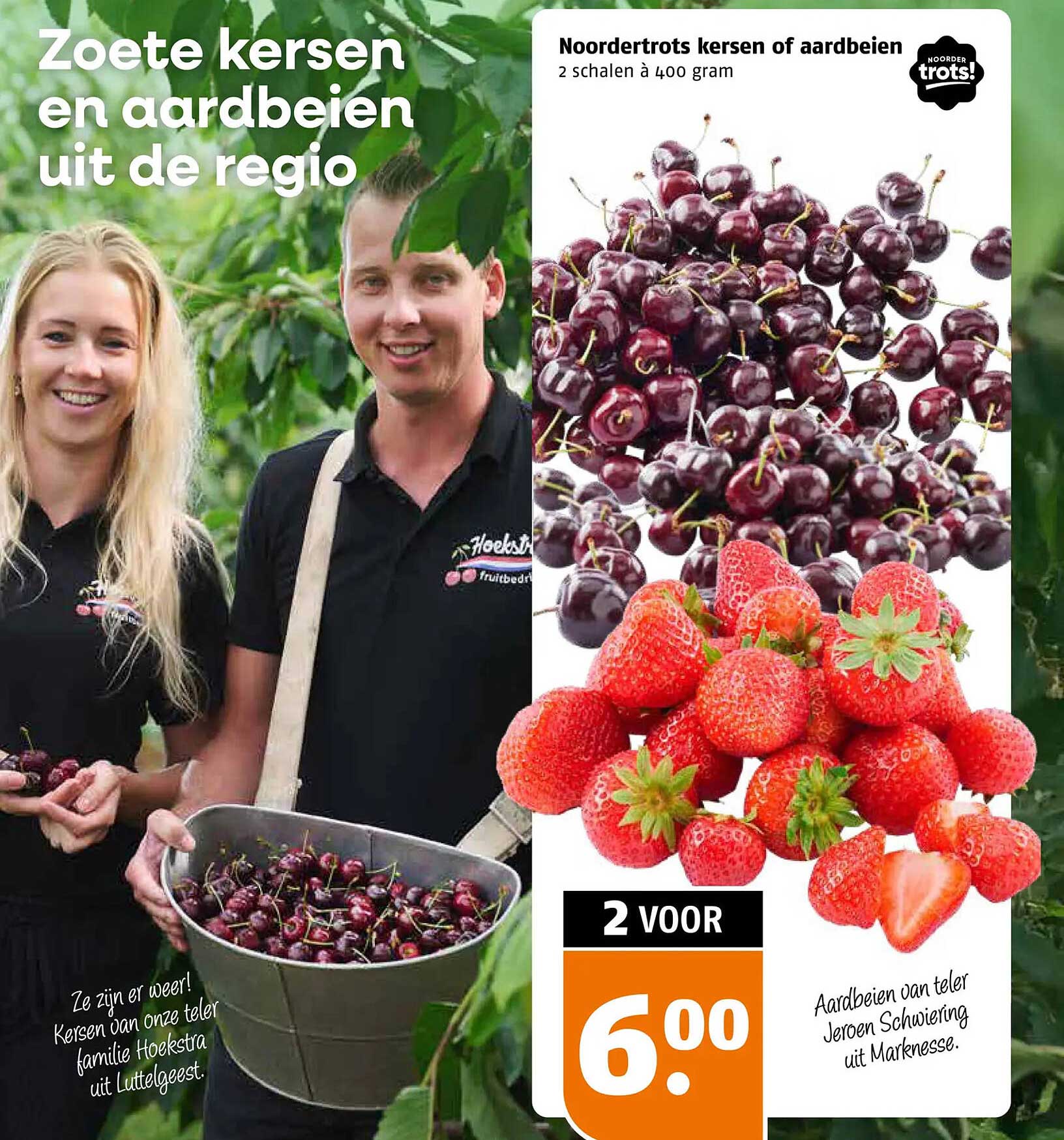 Noordertrots kersen of aardbeien 2 schalen à 400 gram
