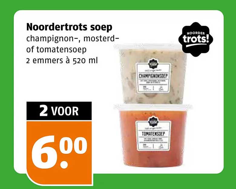 Noordertrots soep champignon-, mosterd- of tomatensoep 2 emmers à 520 ml