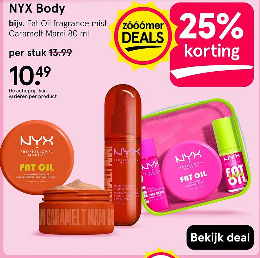 NYX Body bijv. Fat Oil fragrance mist Caramelt Mami 80 ml 25% korting