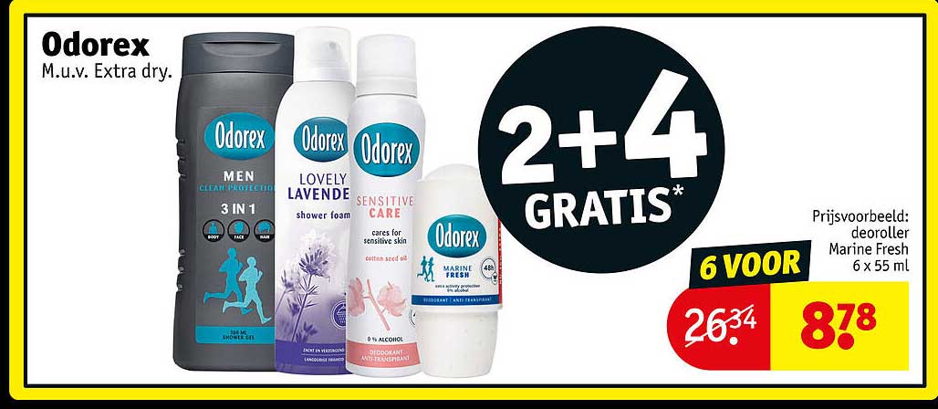 Odorex M.u.v. Extra dry. 2+4 GRATIS*