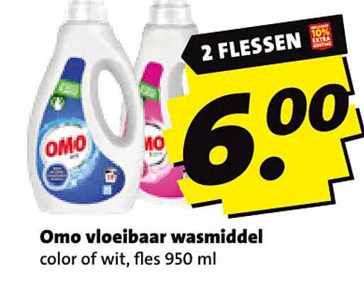 Omo vloeibaar wasmiddel color of wit, fles 950 ml 2 FLESSEN