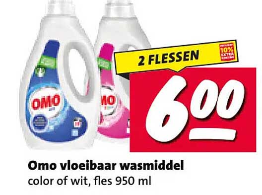 Omo vloeibaar wasmiddel color of wit, fles 950 ml 2 FLESSEN