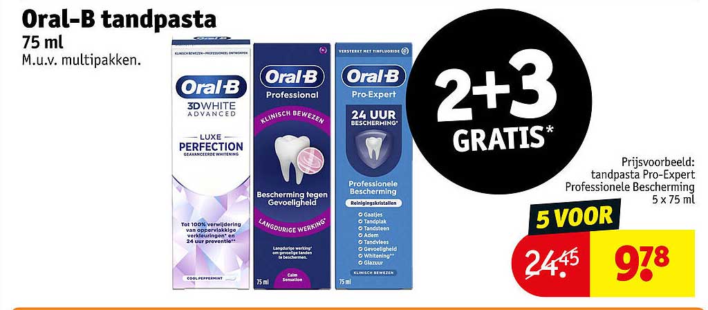 Oral-B tandpasta 75 ml M.u.v. multipakken. 2+3 GRATIS*