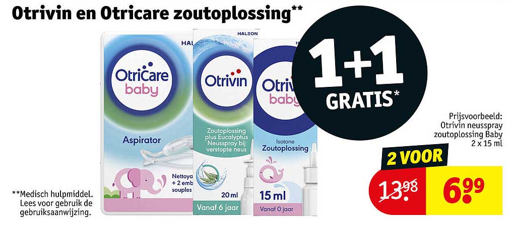 Otrivin en Otricare zoutoplossing** 1+1 GRATIS*