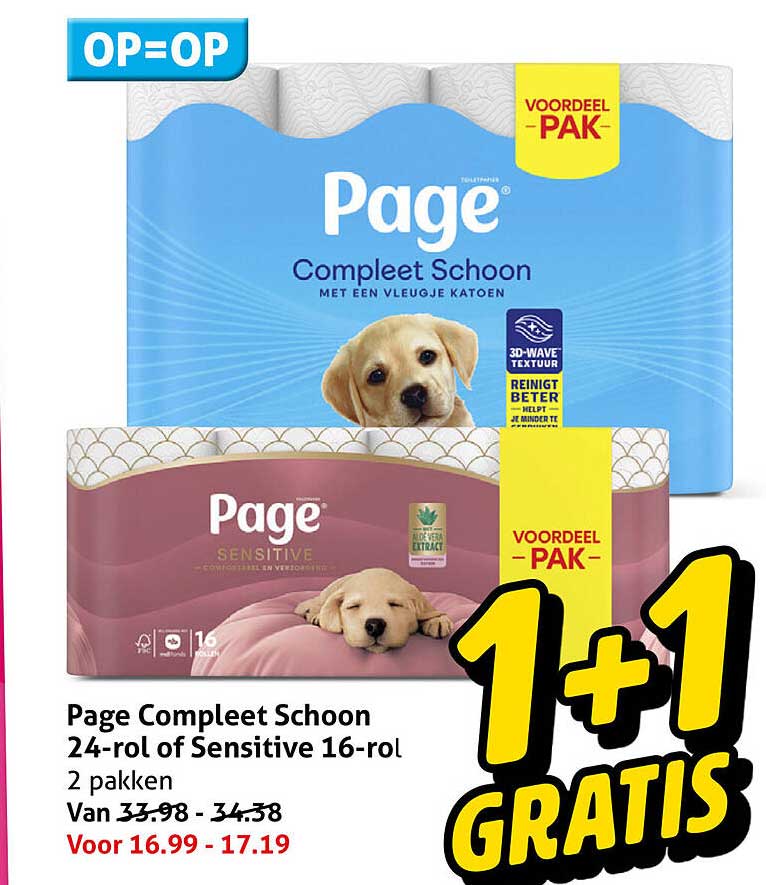 Page Compleet Schoon 24-rol of Sensitive 16-rol 2 pakken 1+1 gratis