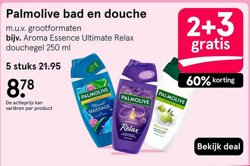 Palmolive bad en douche 2+3 gratis